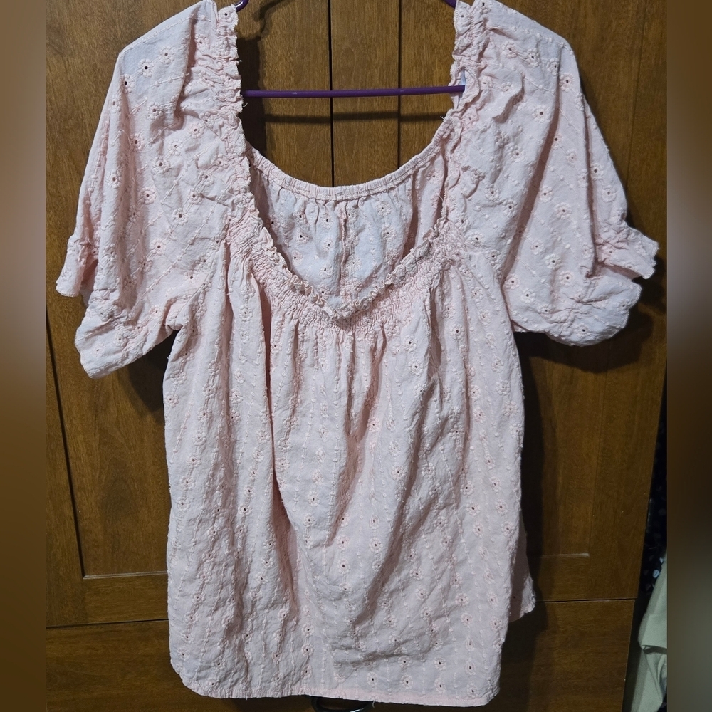 SHEIN Light Pink Eyelet Blouse